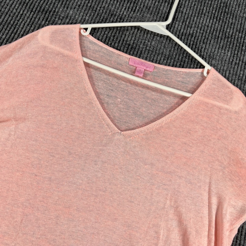 Lilly Pulitzer Sweater Shirt Womens Small Pink Lightweight V Neck Long Sleeve‎